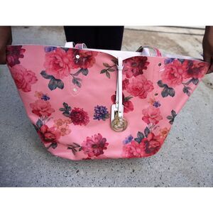 Bebe Reversible Floral Tote Bag Pink Vegan Leather Purse NWT Large